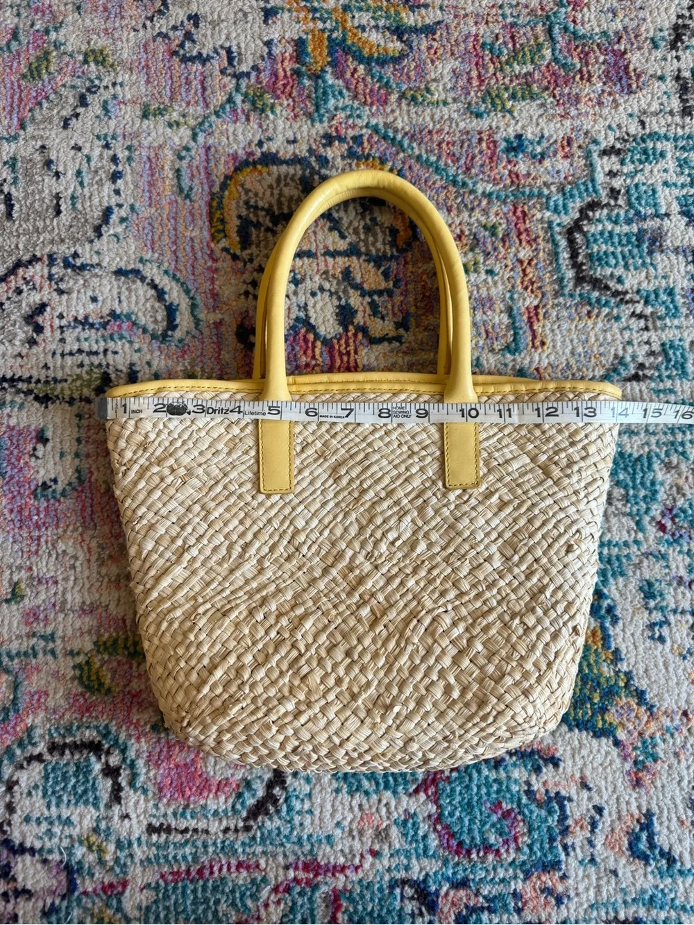J. Crew Natural Woven Straw Mini-Tote with Yellow Leather Trim